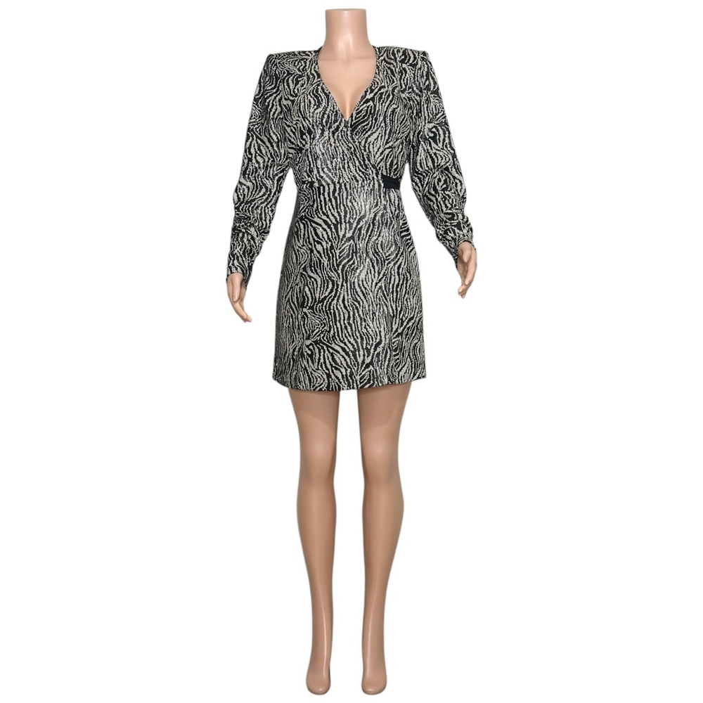 ANDAMANE Bonnie Zebra Bianca Sequin Wrap Dress, Black/Silver, Small - Picture 3 of 9